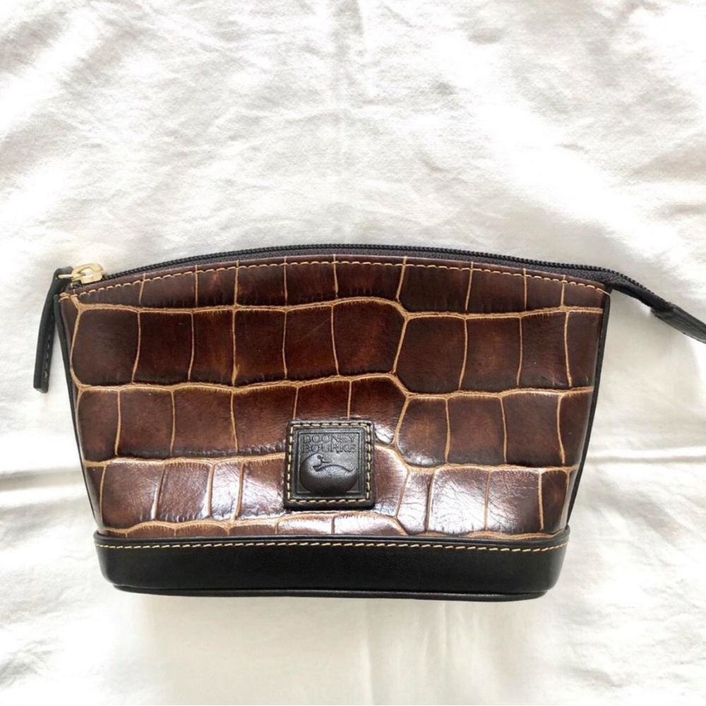 Dooney & Bourke Brown and Black Croc-Embossed Toiletry Bag